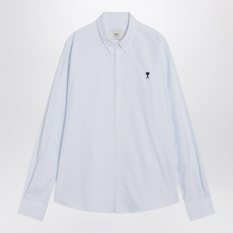 Ami Paris Light Blue/White Striped Shirt Ami De Coeur Men