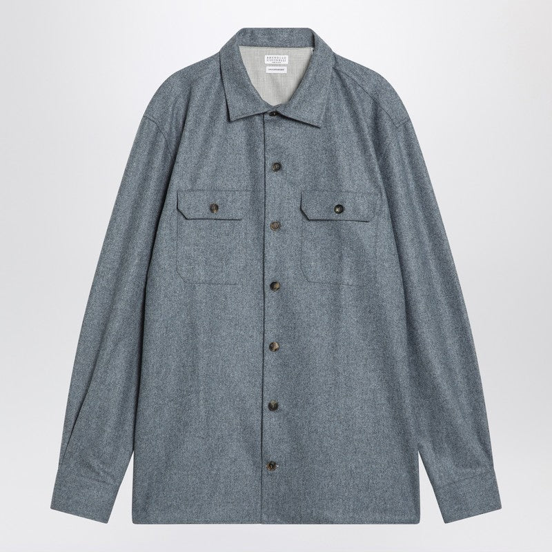 Brunello Cucinelli Shirt Grey Cloud In Wool Men