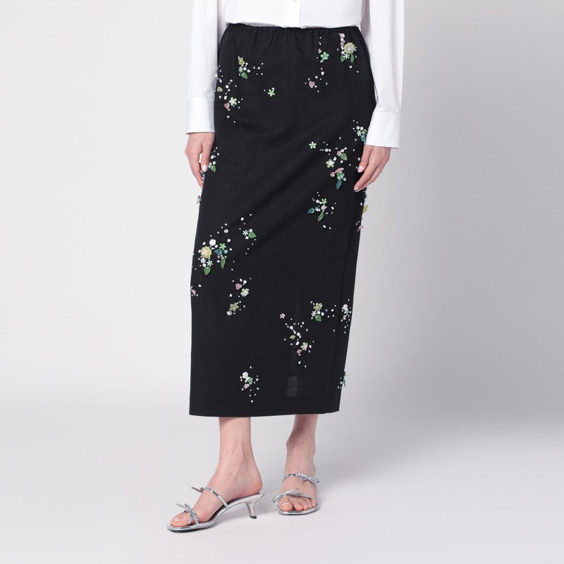 Bernadette Black Miriam Embroidered Skirt In Linen Blend Women