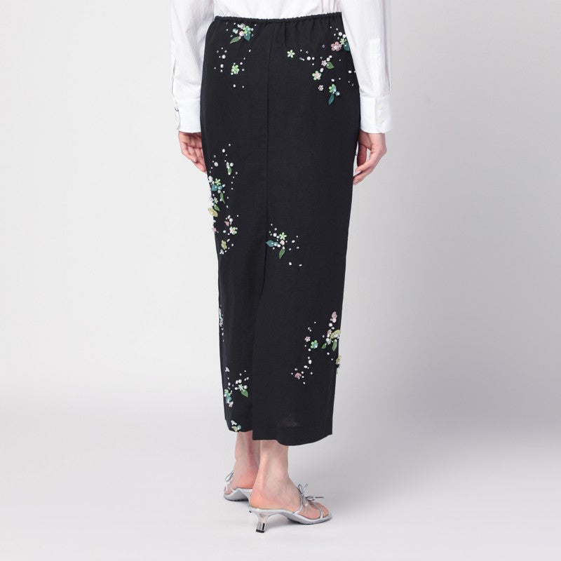 Bernadette Black Miriam Embroidered Skirt In Linen Blend Women