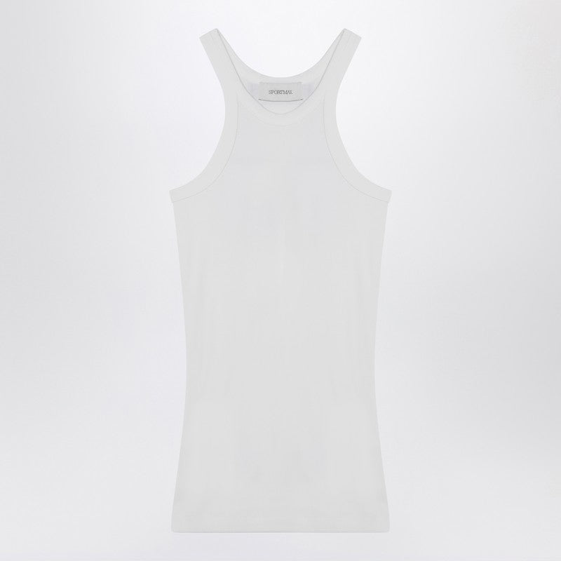 Sportmax White Ribbed Tank Top In Silk Blend Women