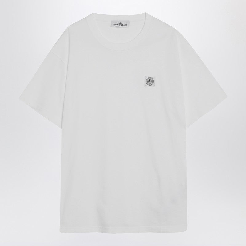 Stone Island White Cotton T-Shirt With Logo Patch Men