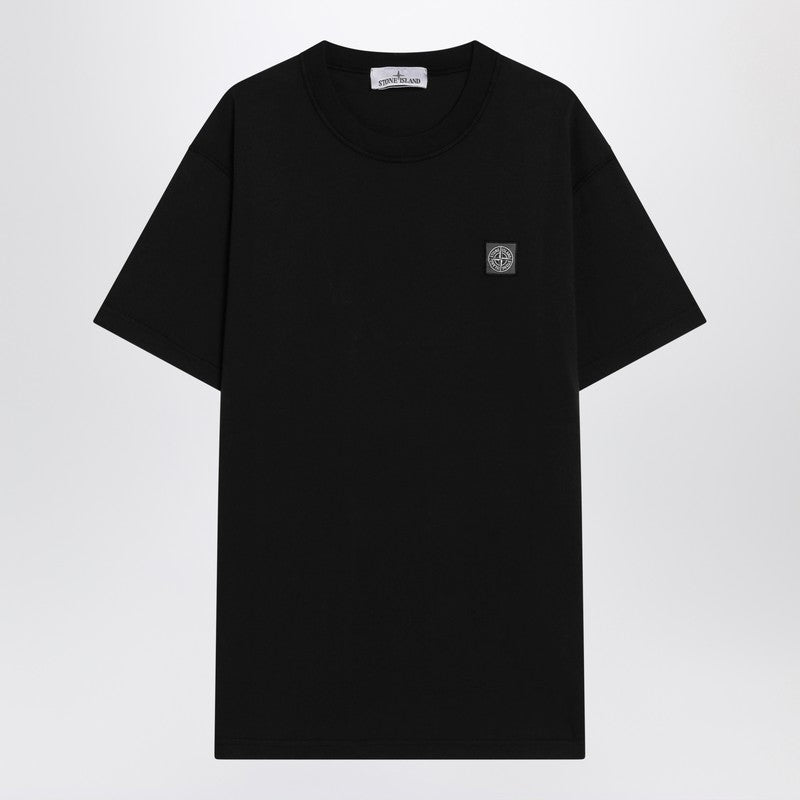 Stone Island Black Cotton T-Shirt With Logo Patch Men