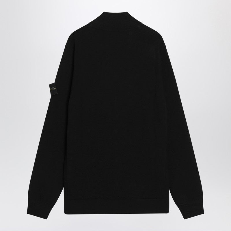 Stone Island Black Zip-Up Cardigan In Wool Blend Men