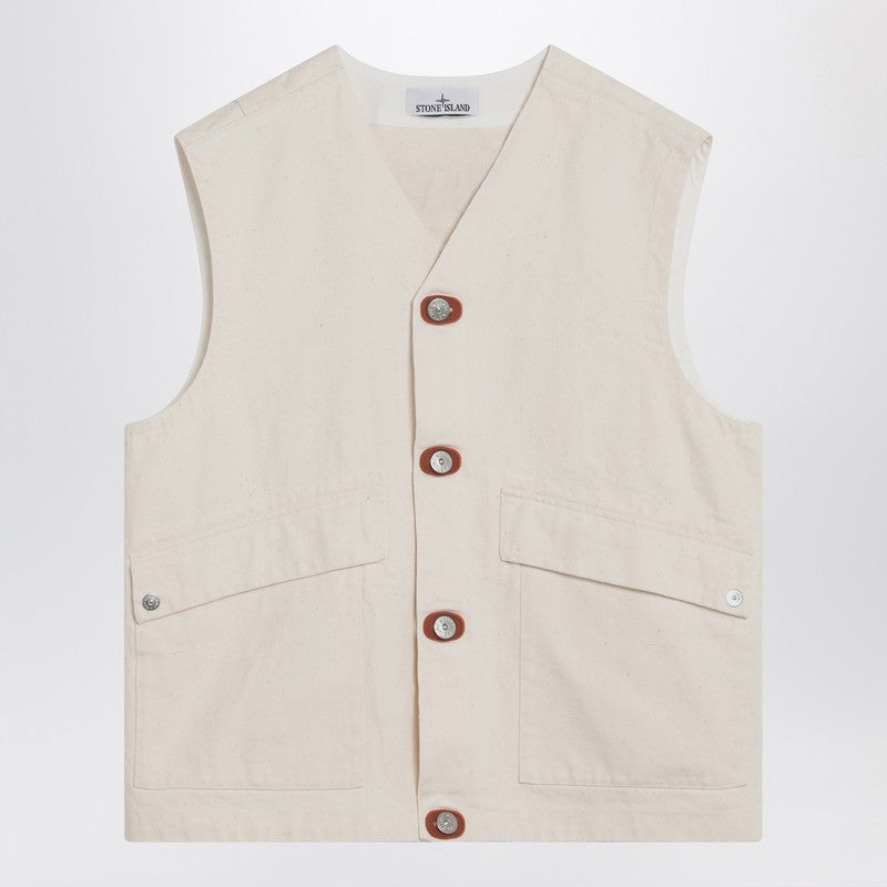 Stone Island Ivory Cotton Vest Men