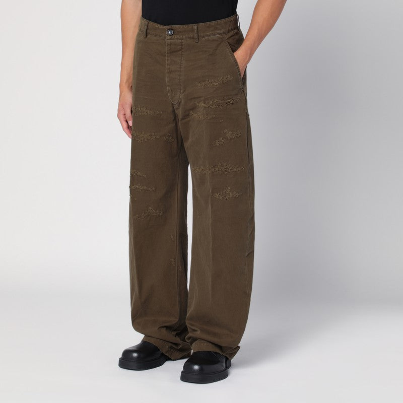 Dsquared2 Military Green Wide Trousers With Wear Men