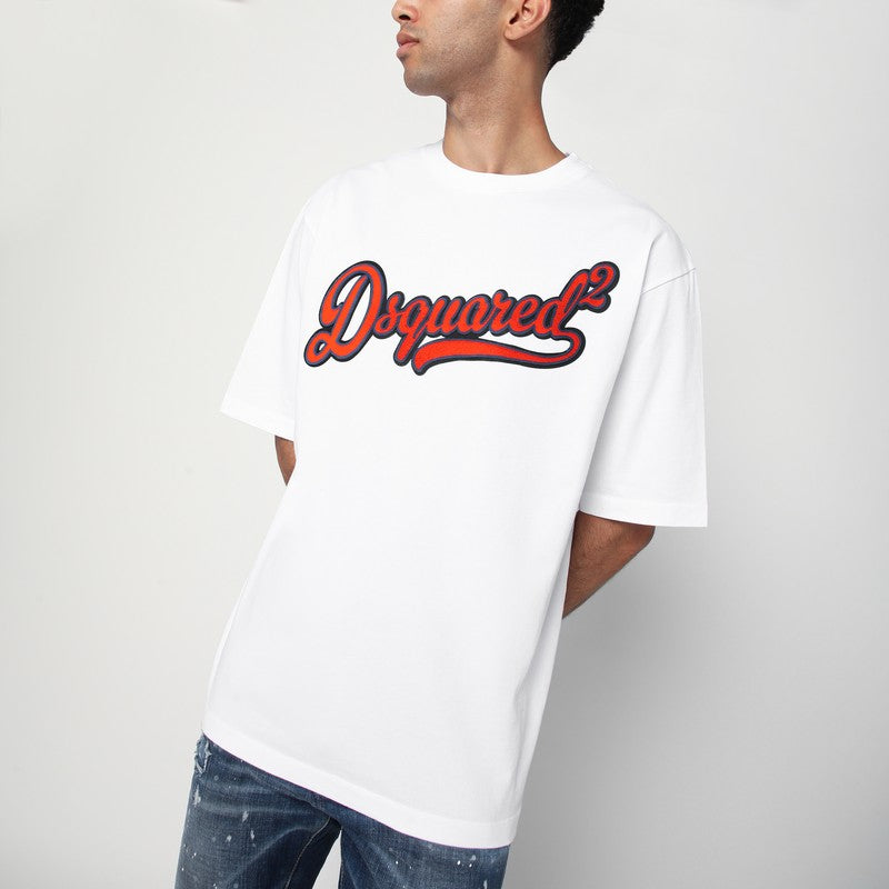 Dsquared2 White T-Shirt With Logo Embroidery Men