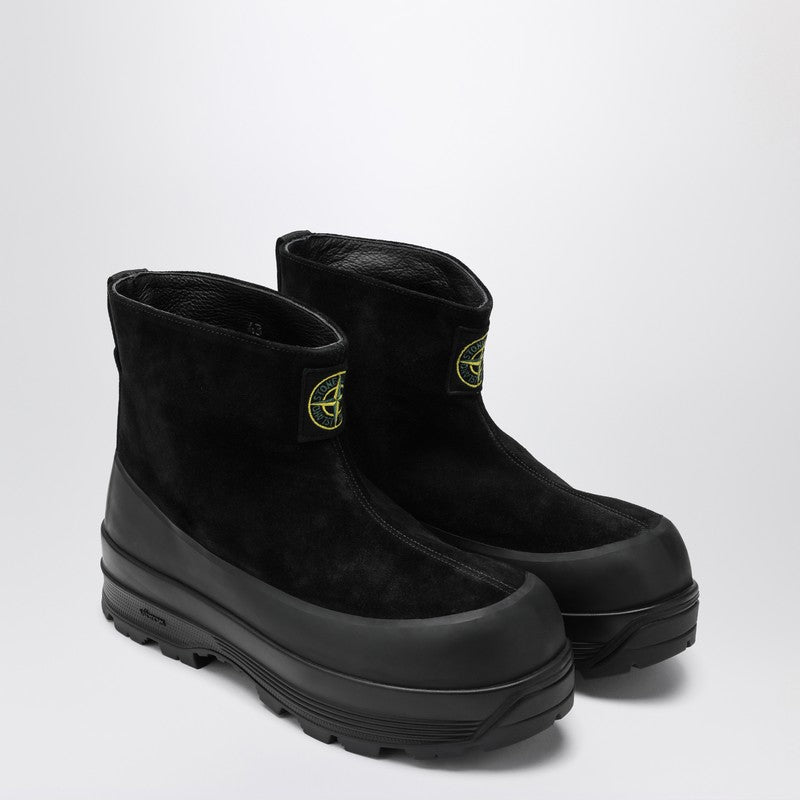Stone Island Black Suede Ankle Boot With Logo Men