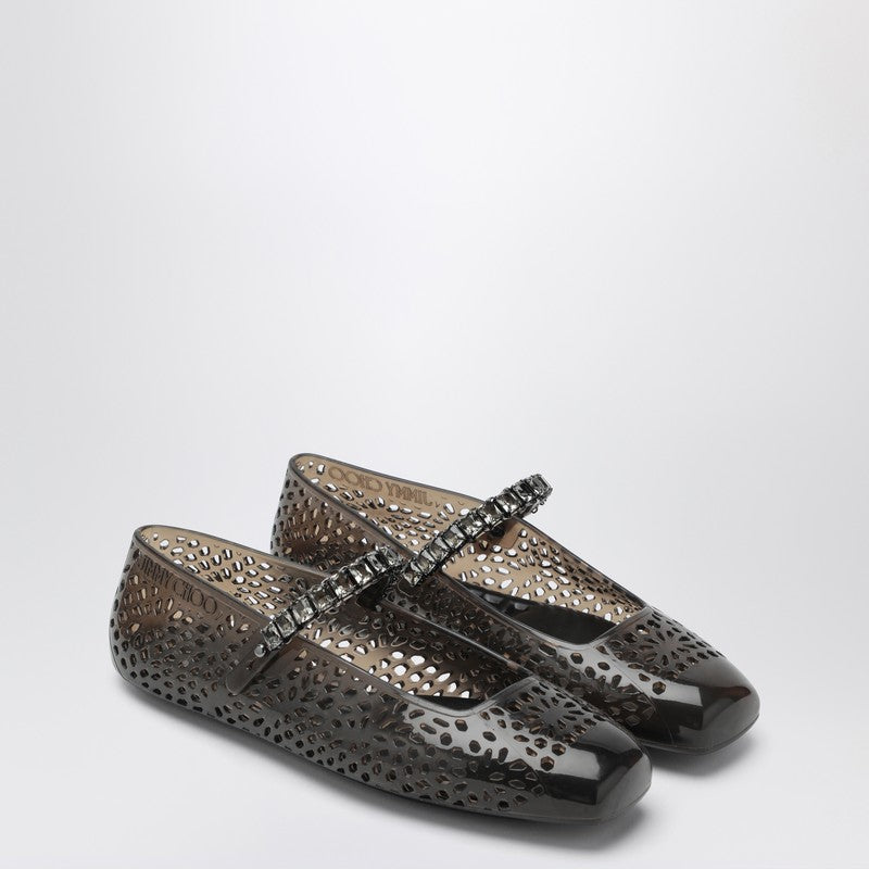 Jimmy Choo The Jelly Transparent Black Ballet Flats With Crystals Women