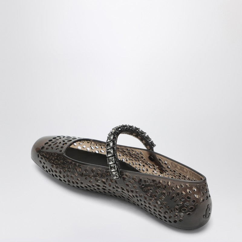 Jimmy Choo The Jelly Transparent Black Ballet Flats With Crystals Women