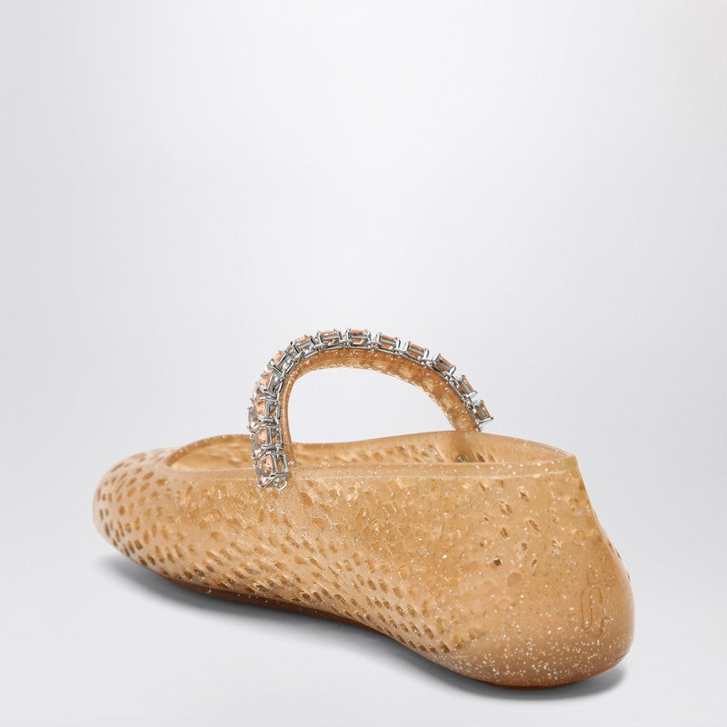 Jimmy Choo The Jelly Transparent Beige Ballet Flats With Crystals Women