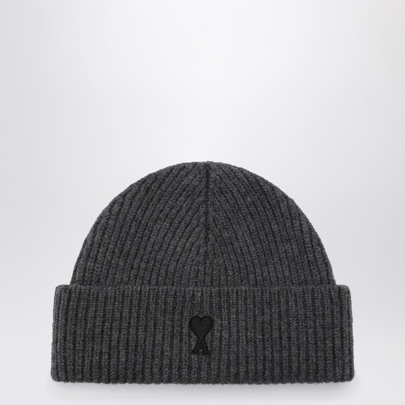 Ami Paris Ami De Coeur Grey Wool Beanie Men