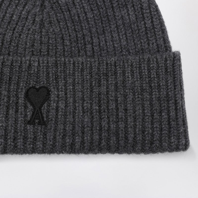 Ami Paris Ami De Coeur Grey Wool Beanie Men