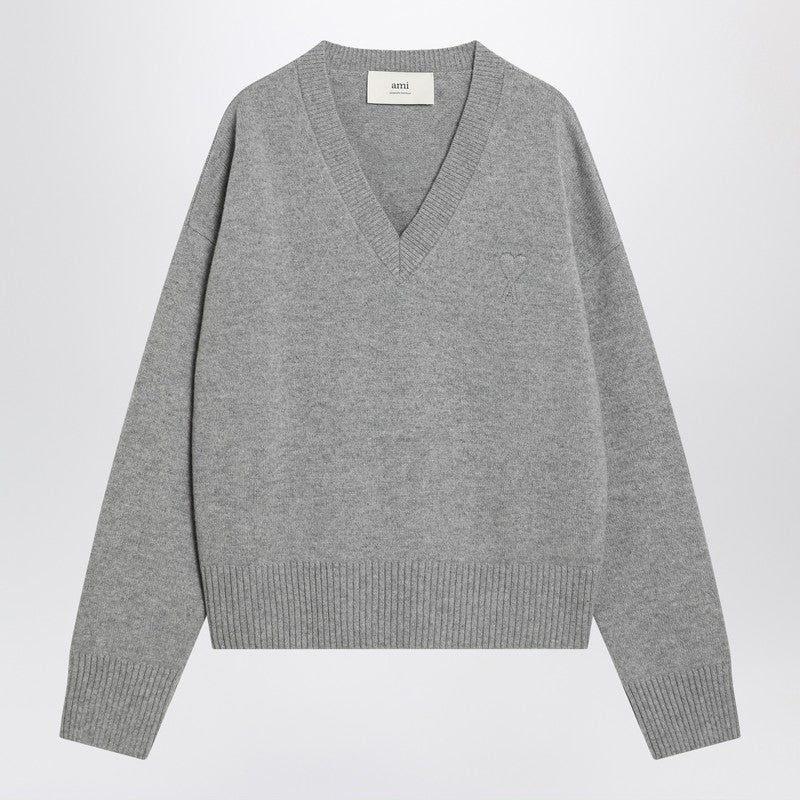 Ami Paris Grey Ami De Coeur Sweater In Wool And Cashmere Women