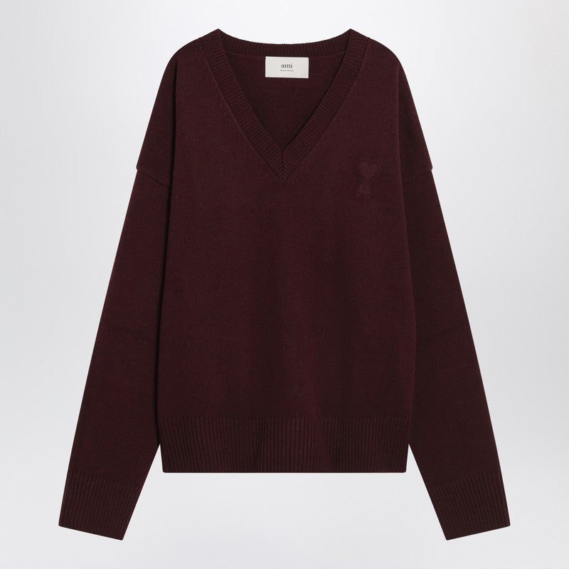 Ami Paris Cherry-Coloured Wool And Cashmere Sweater Ami De Coeur Men