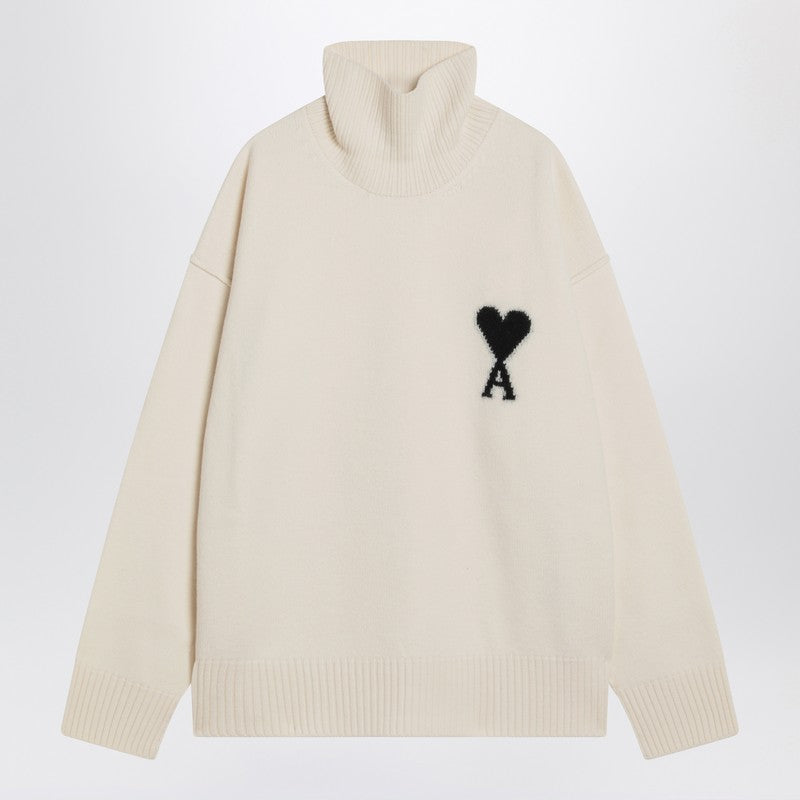 Ami Paris Turtleneck Sweater Ami De Coeur White Men
