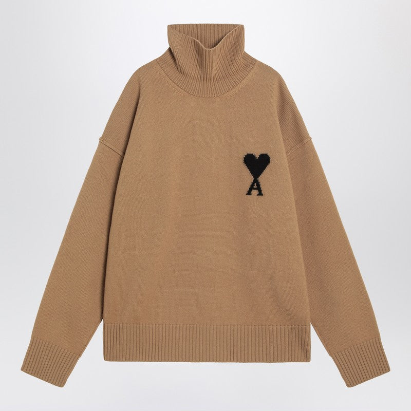 Ami Paris Camel Ami De Coeur Turtleneck Sweater Men
