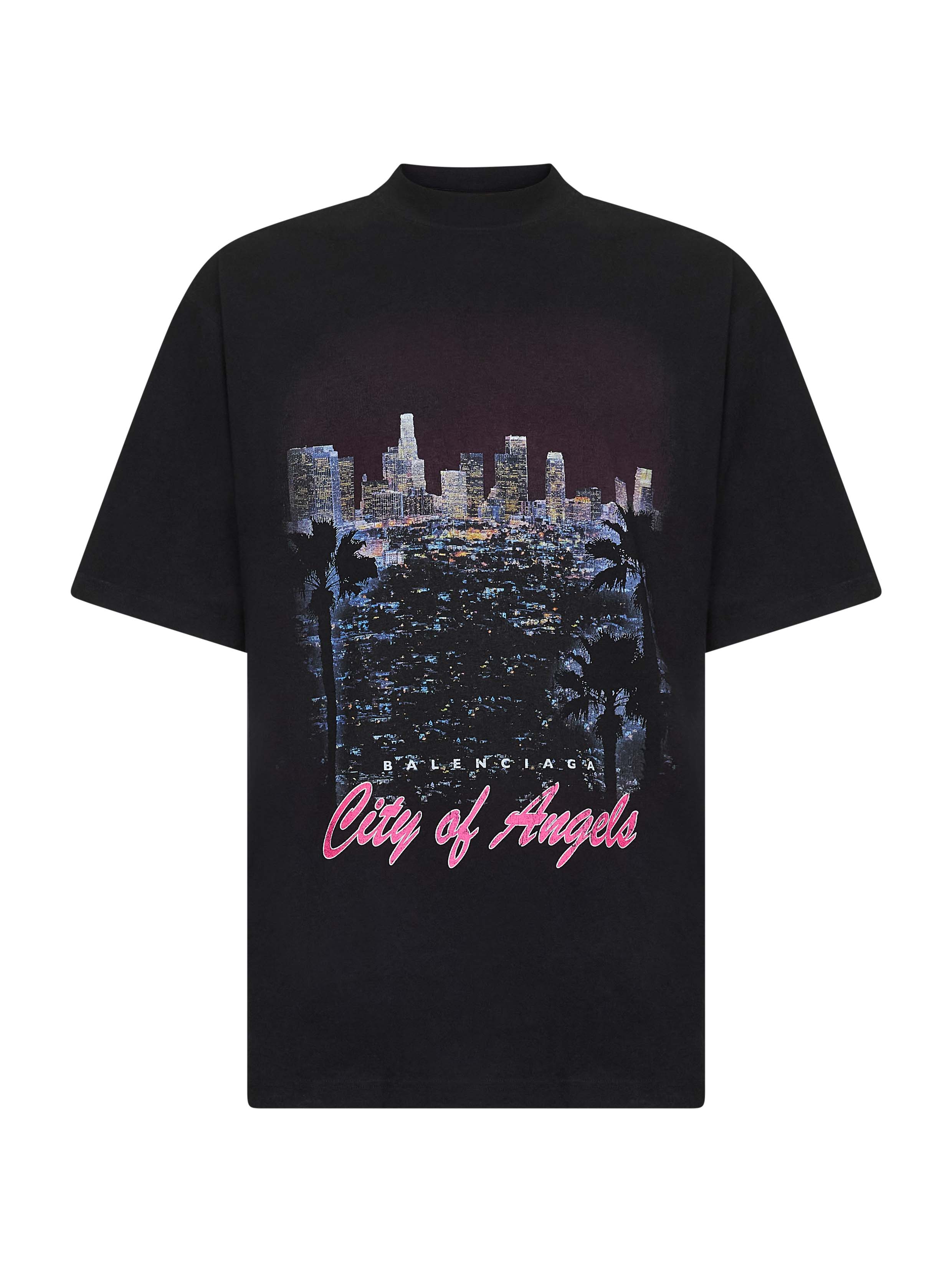 Balenciaga Men Black City Of Angels Medium Fit T-Shirt