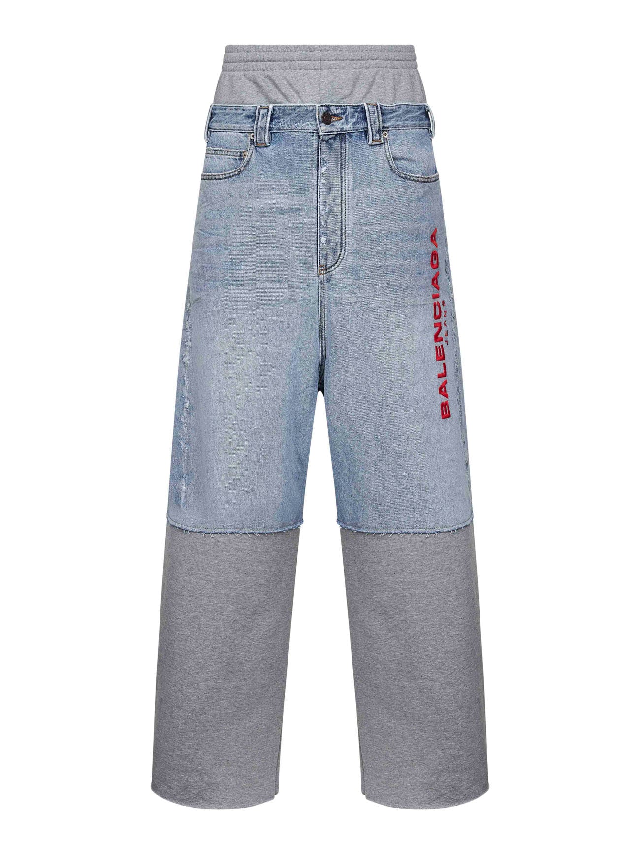 Balenciaga Men Light Blue Denim And Grey Fleece Trousers