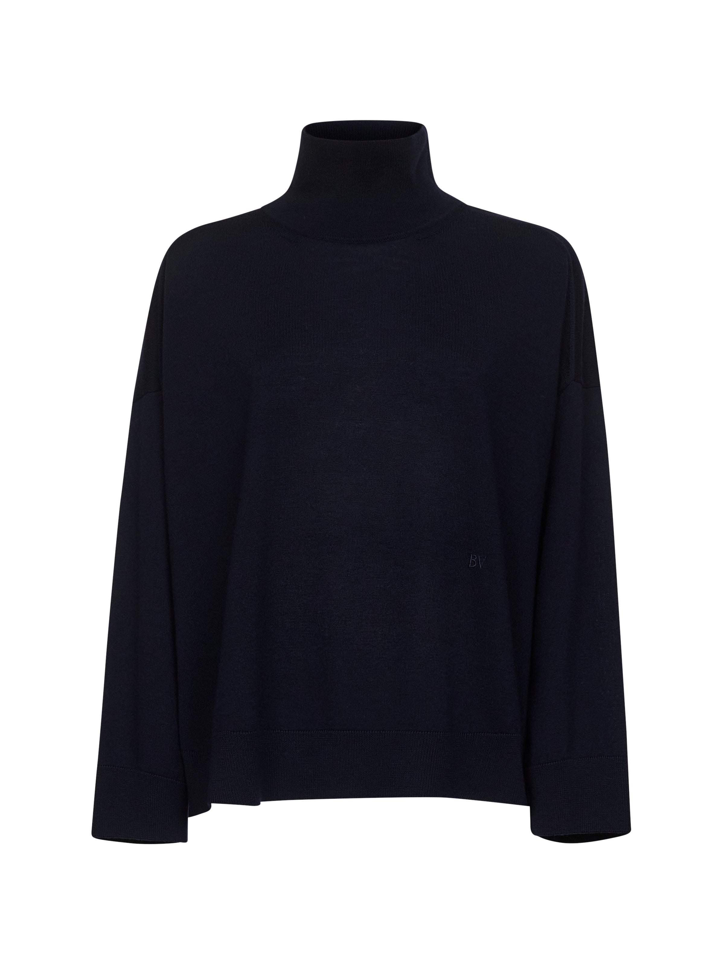 Bottega Veneta Women Blue Wool Embroidered Turtleneck Sweater