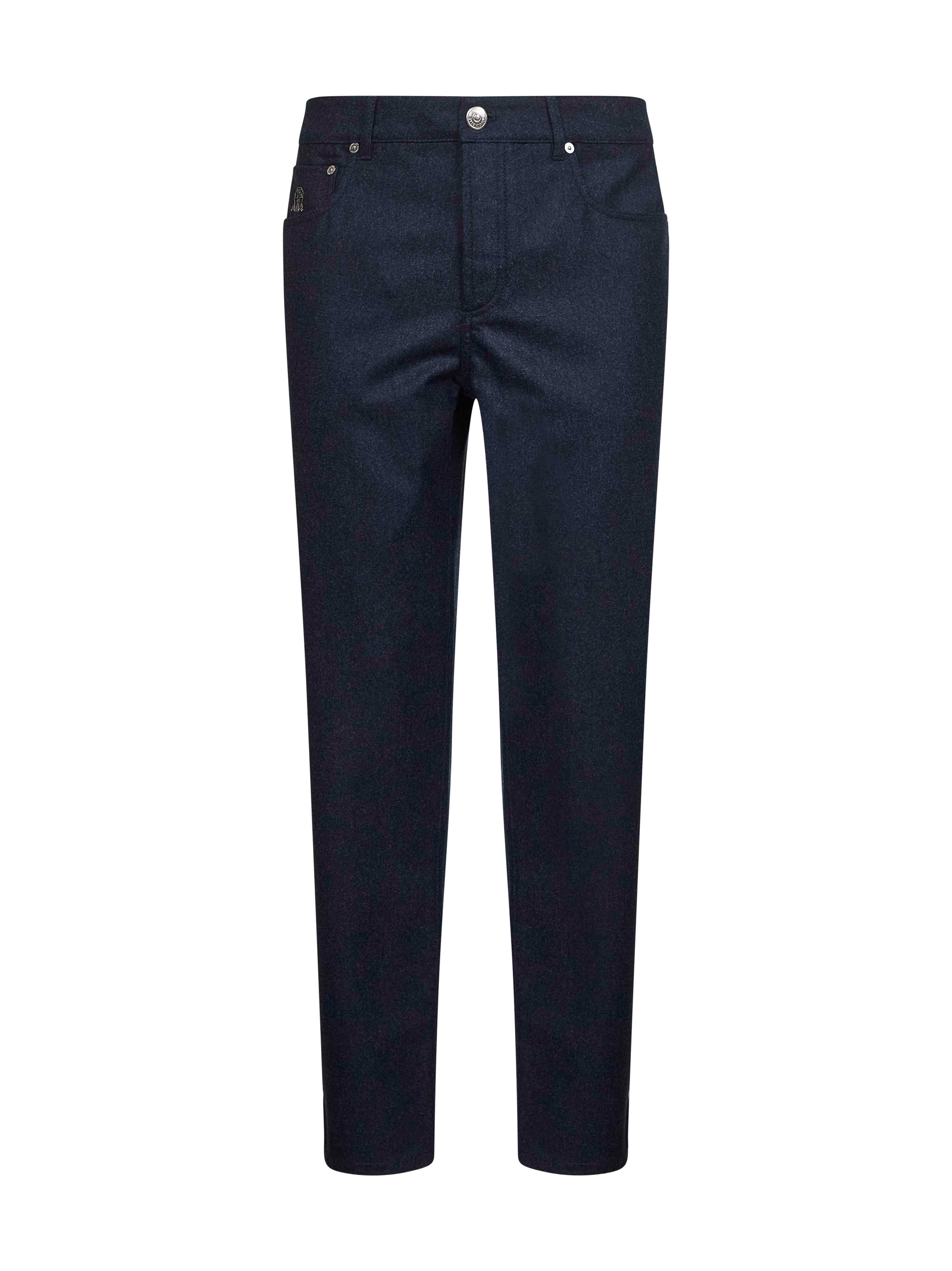 Brunello Cucinelli Men Blue Virgin Wool Flannel Trousers
