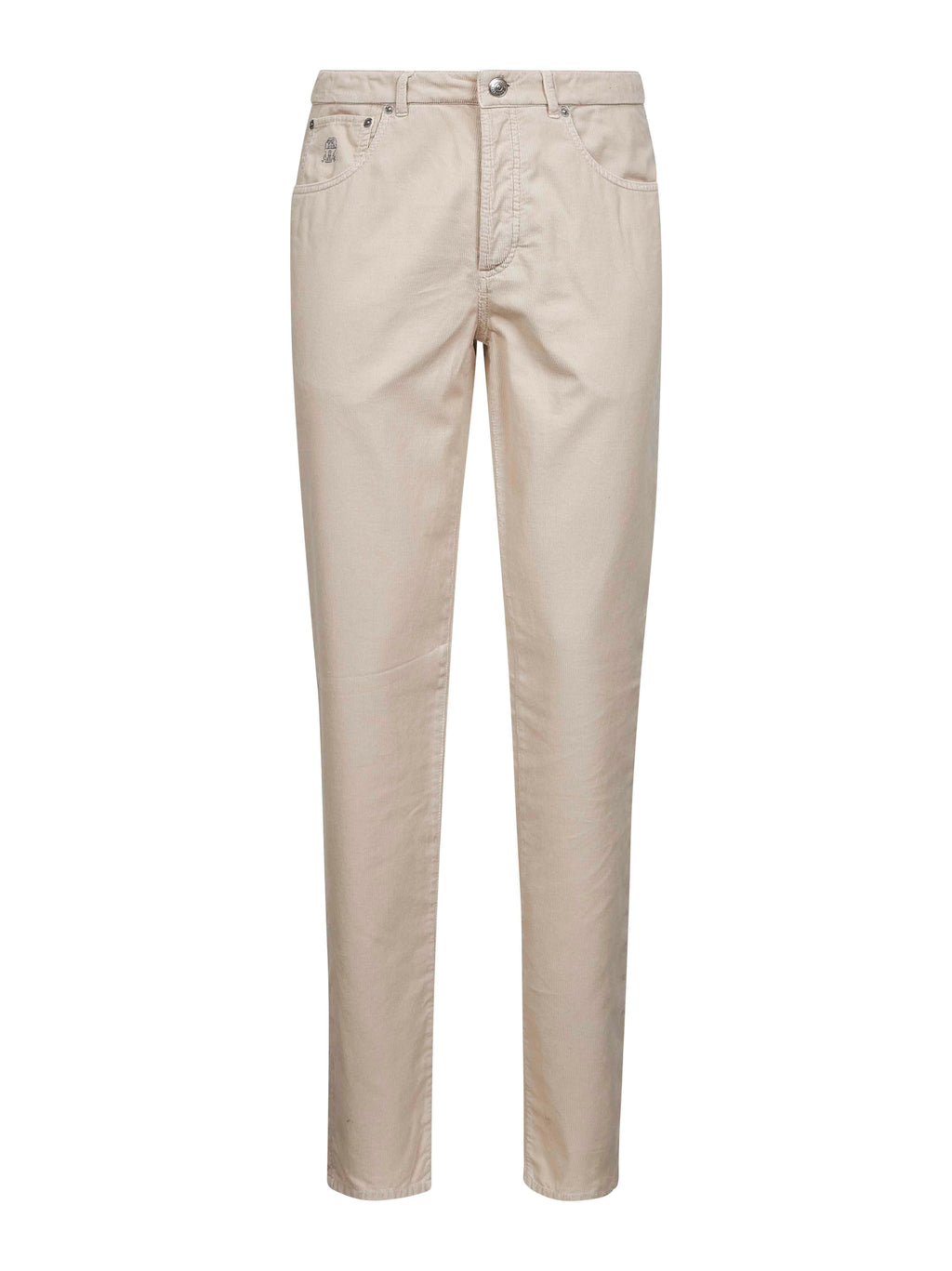 Brunello Cucinelli Men Beige Corduroy Italian Fit Trousers