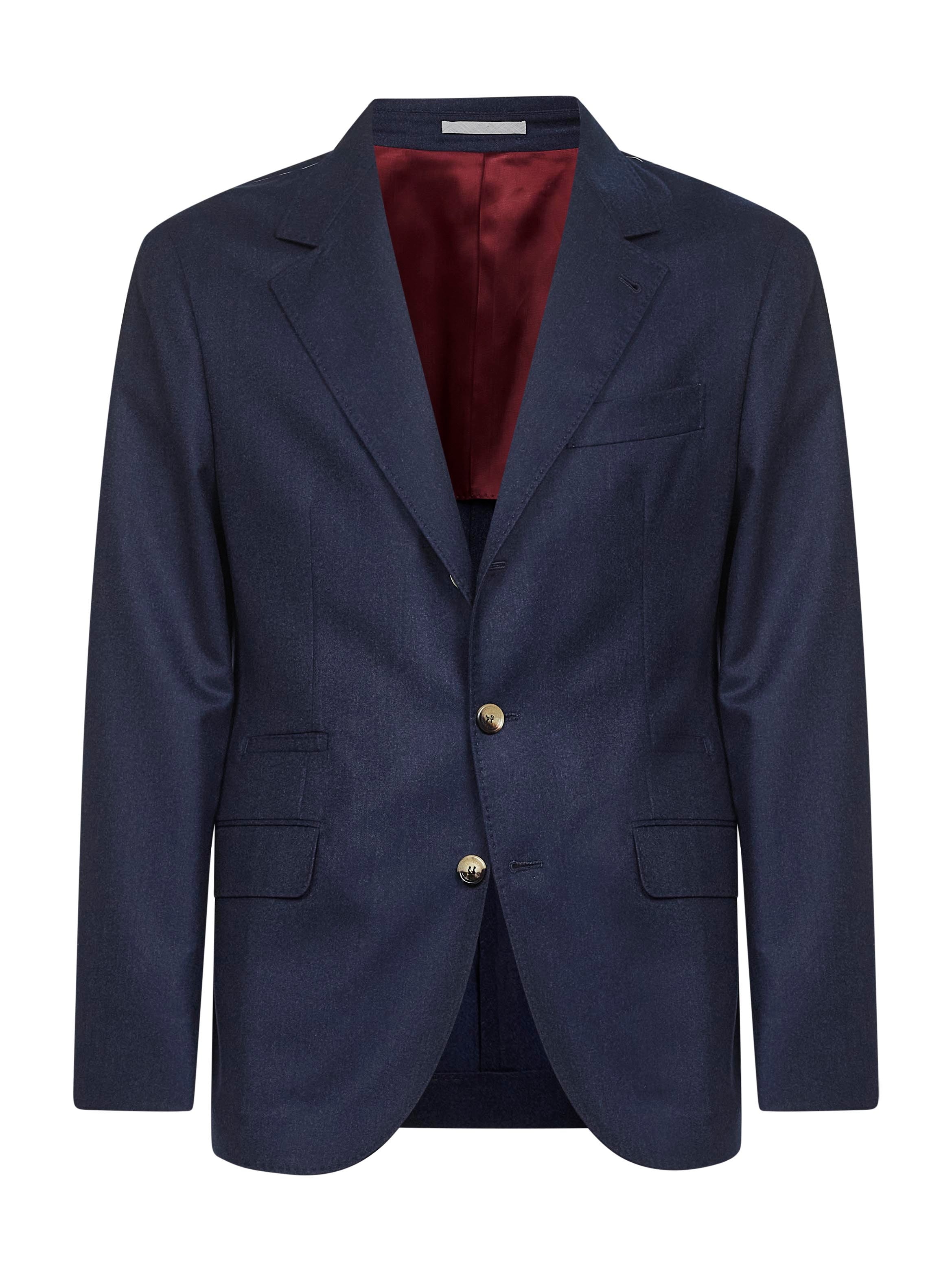 Brunello Cucinelli Men Blue Flannel Deconstructed Blazer