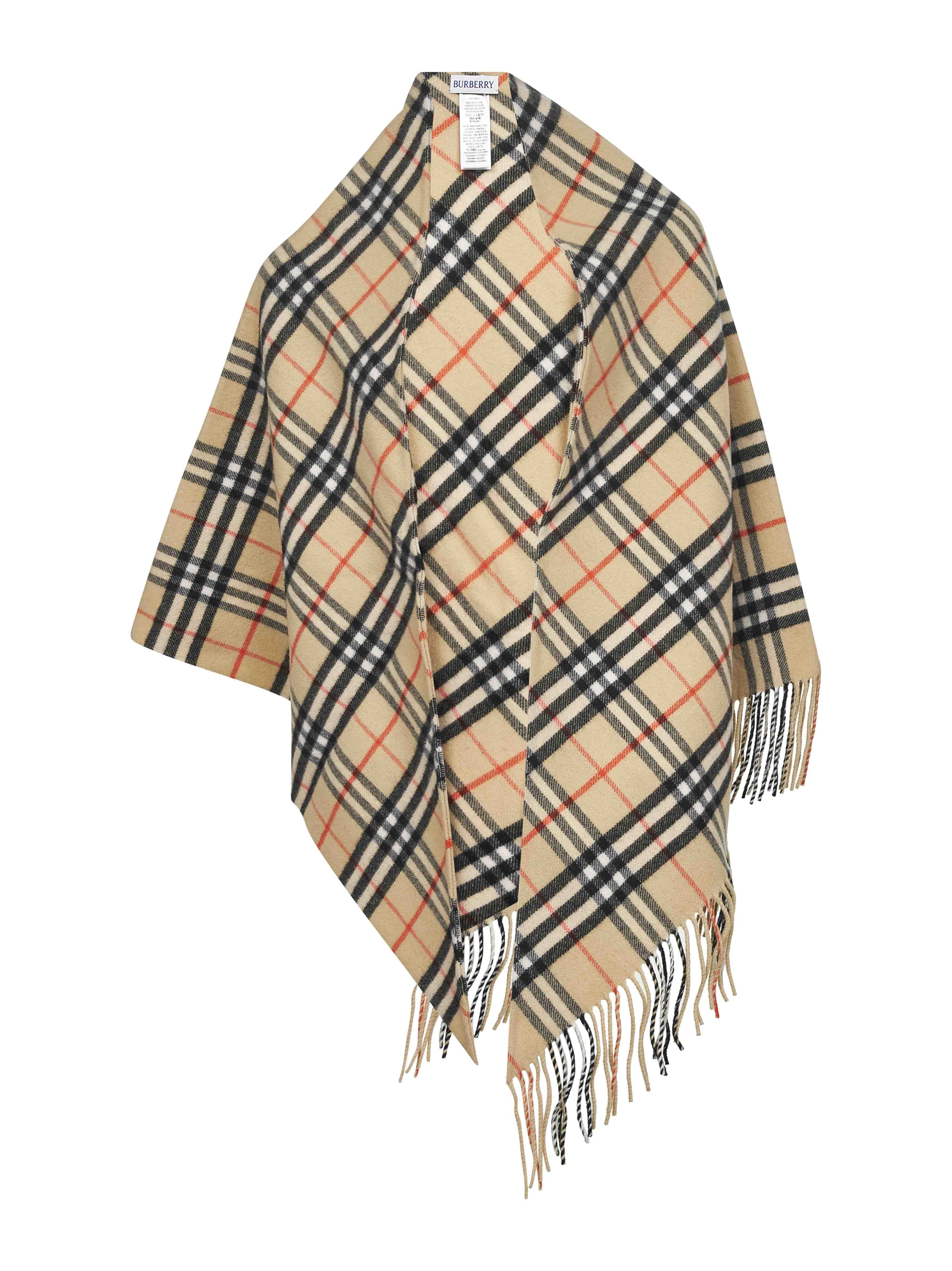 Burberry Women Beige Check Wool And Cashmere Cape