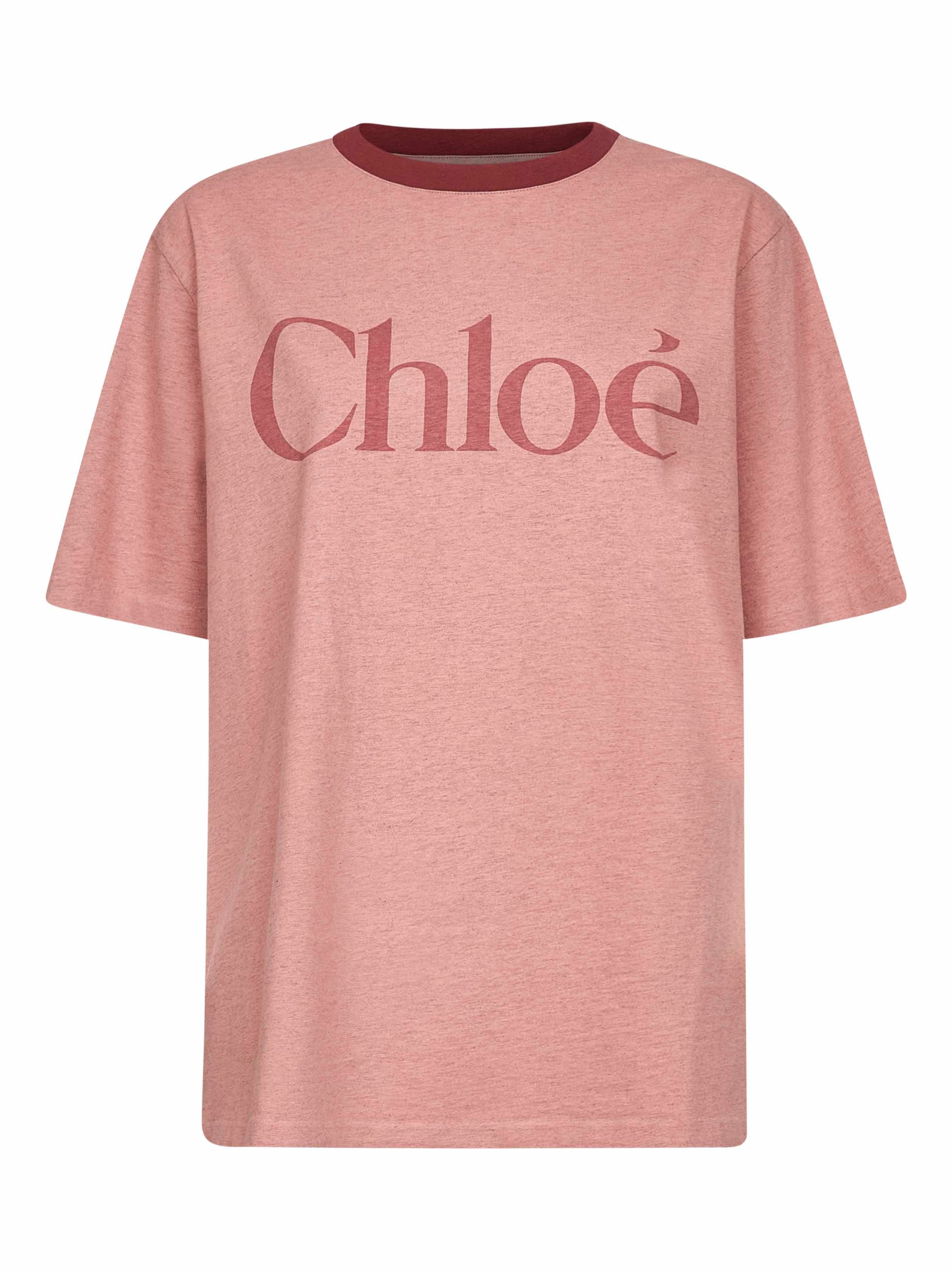 Chloé Women Pink Cotton Oversized Logo T-Shirt