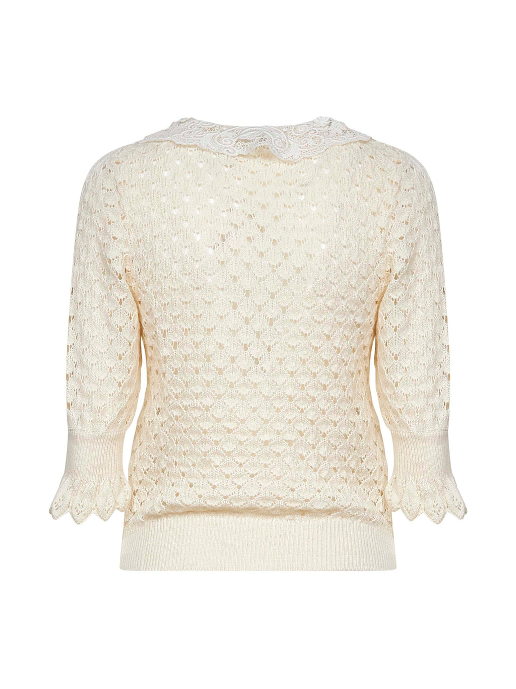 Chloé Women Ivory Knit Polo Shirt With Lace Collar