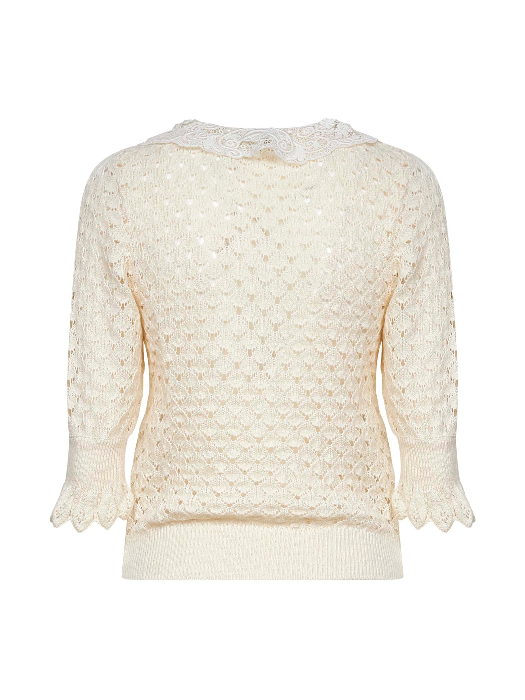Chloé Women Ivory Knit Polo Shirt With Lace Collar