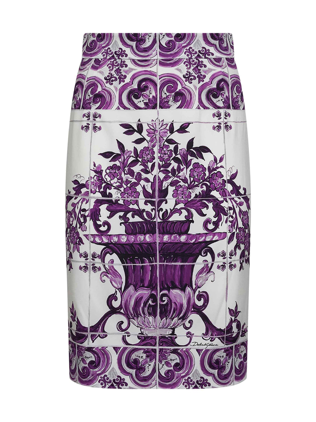 Dolce & Gabbana Women Maiolica Print Stretch Silk Skirt