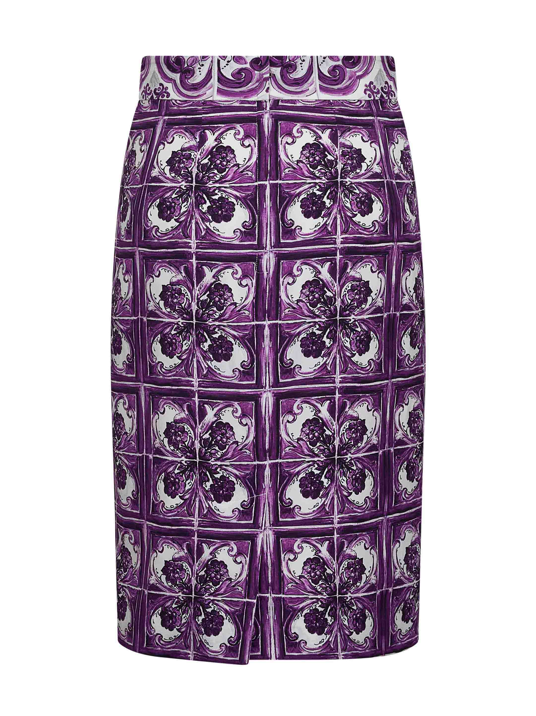 Dolce & Gabbana Women Maiolica Print Stretch Silk Skirt