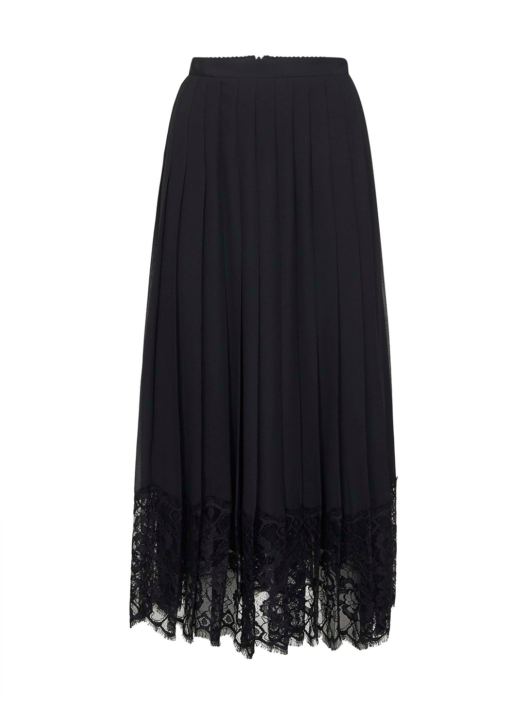 Dolce & Gabbana Women Black Chiffon And Lace Pleated Midi Skirt