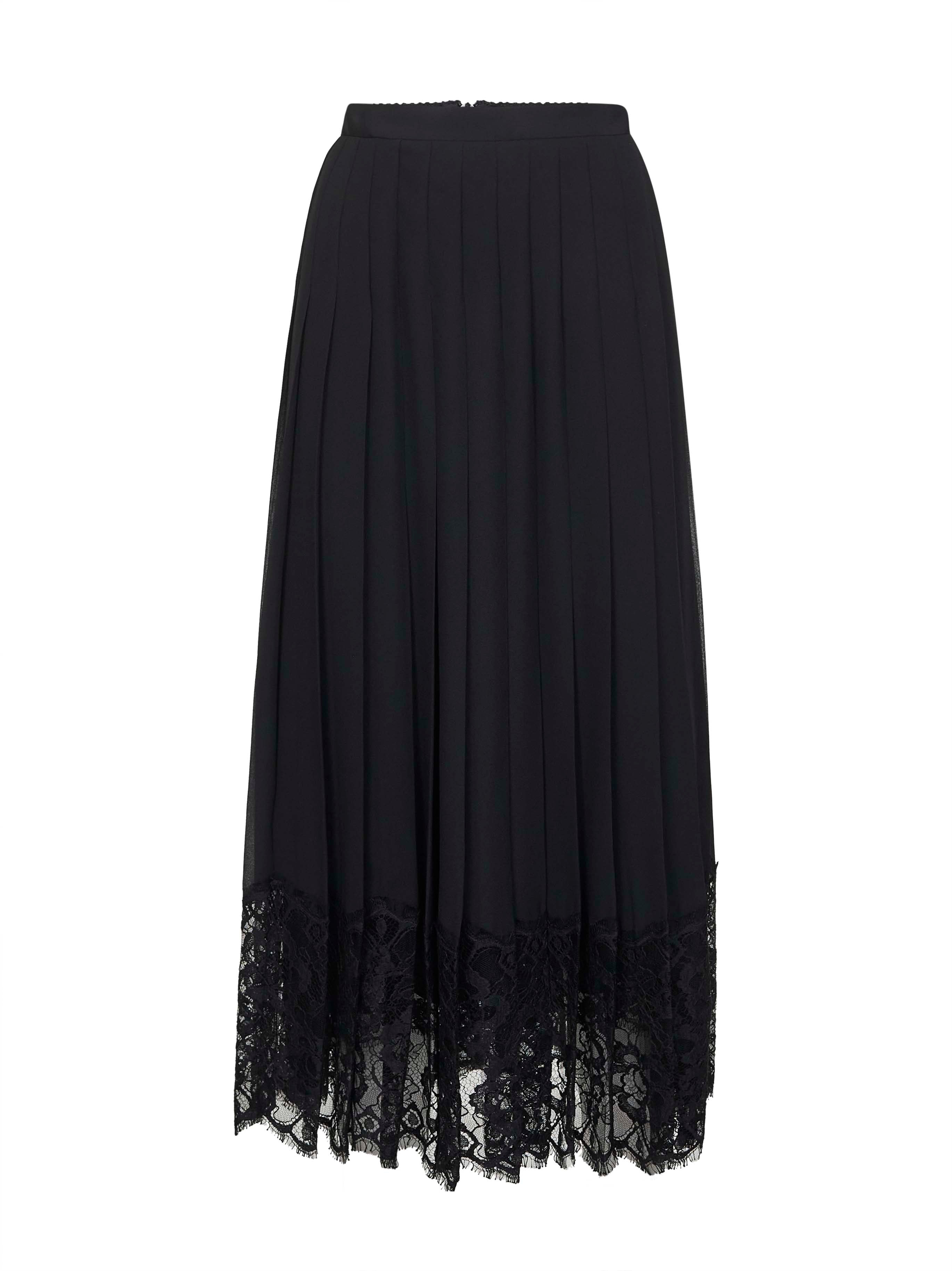Dolce & Gabbana Women Black Chiffon And Lace Pleated Midi Skirt