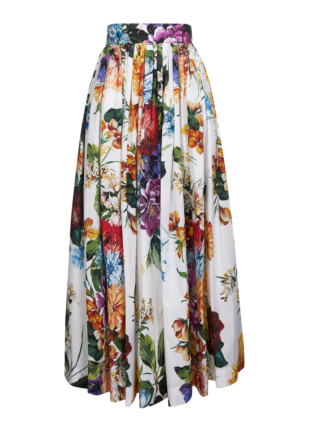 Dolce & Gabbana Women White Cotton Bouquet Flower Print Long Skirt