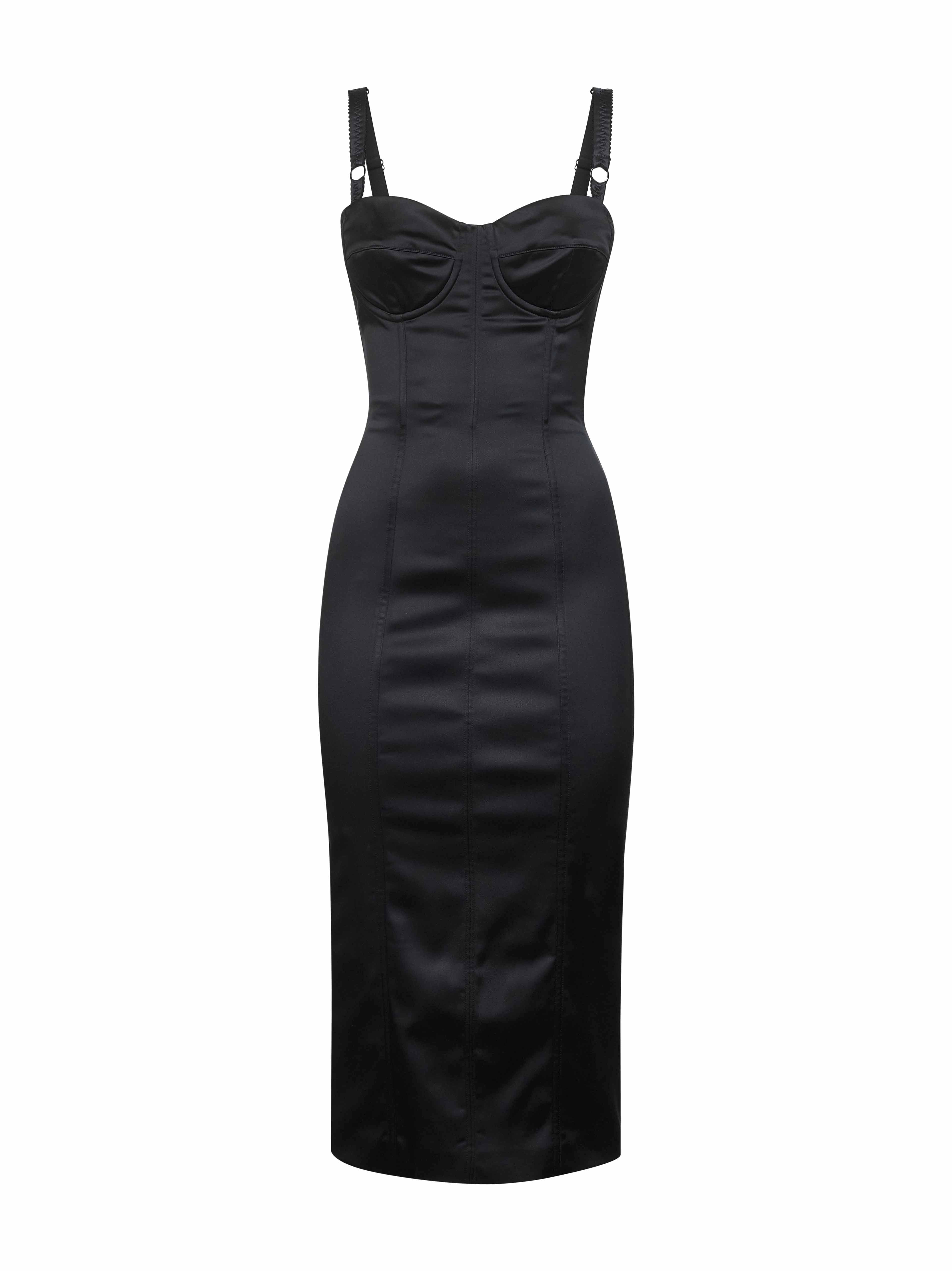 Dolce & Gabbana Women Black Satin Calf-Lenght Bustier Dress