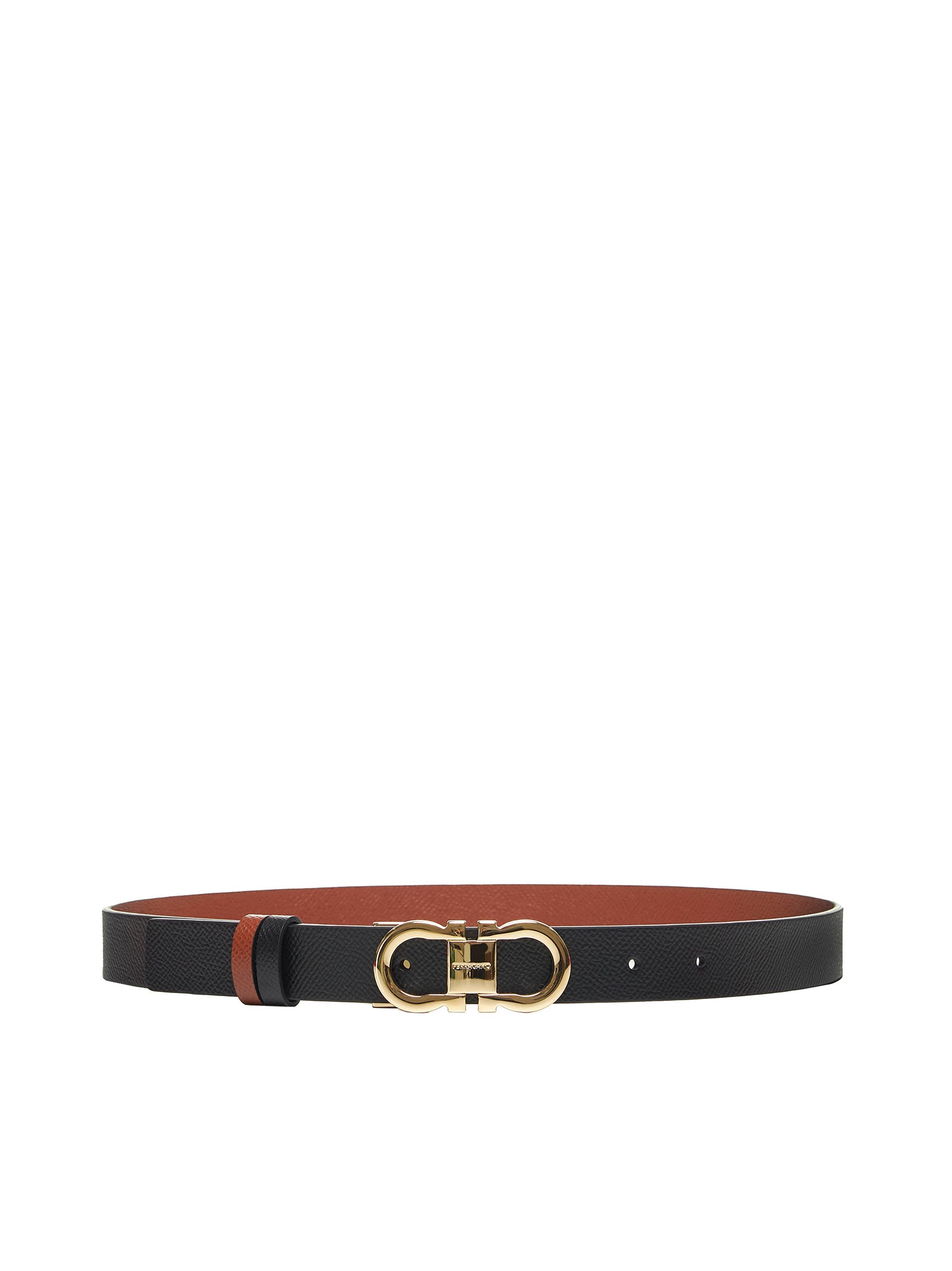 Cinto Ferragamo Gancini reversível preto para mulher