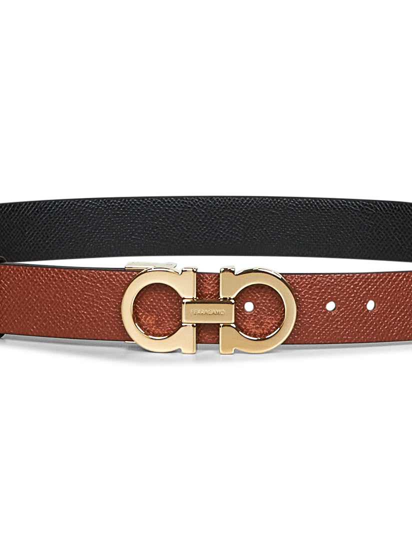 Cinto reversível Ferragamo Gancini em couro cor conhaque para mulheres.