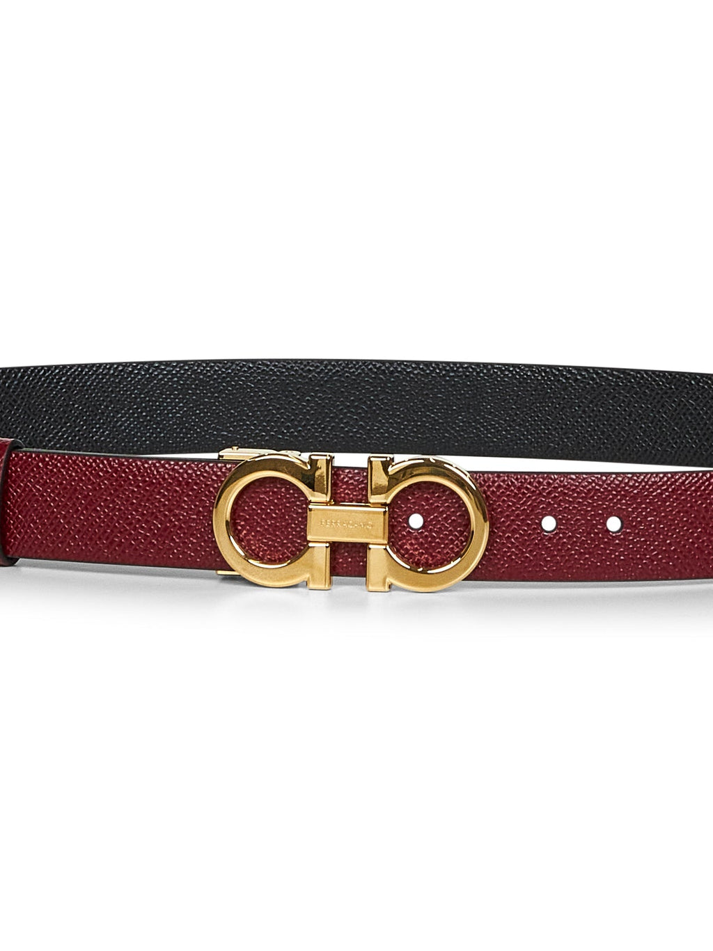 Cinto reversível Ferragamo Gancini em couro bordô para mulheres.