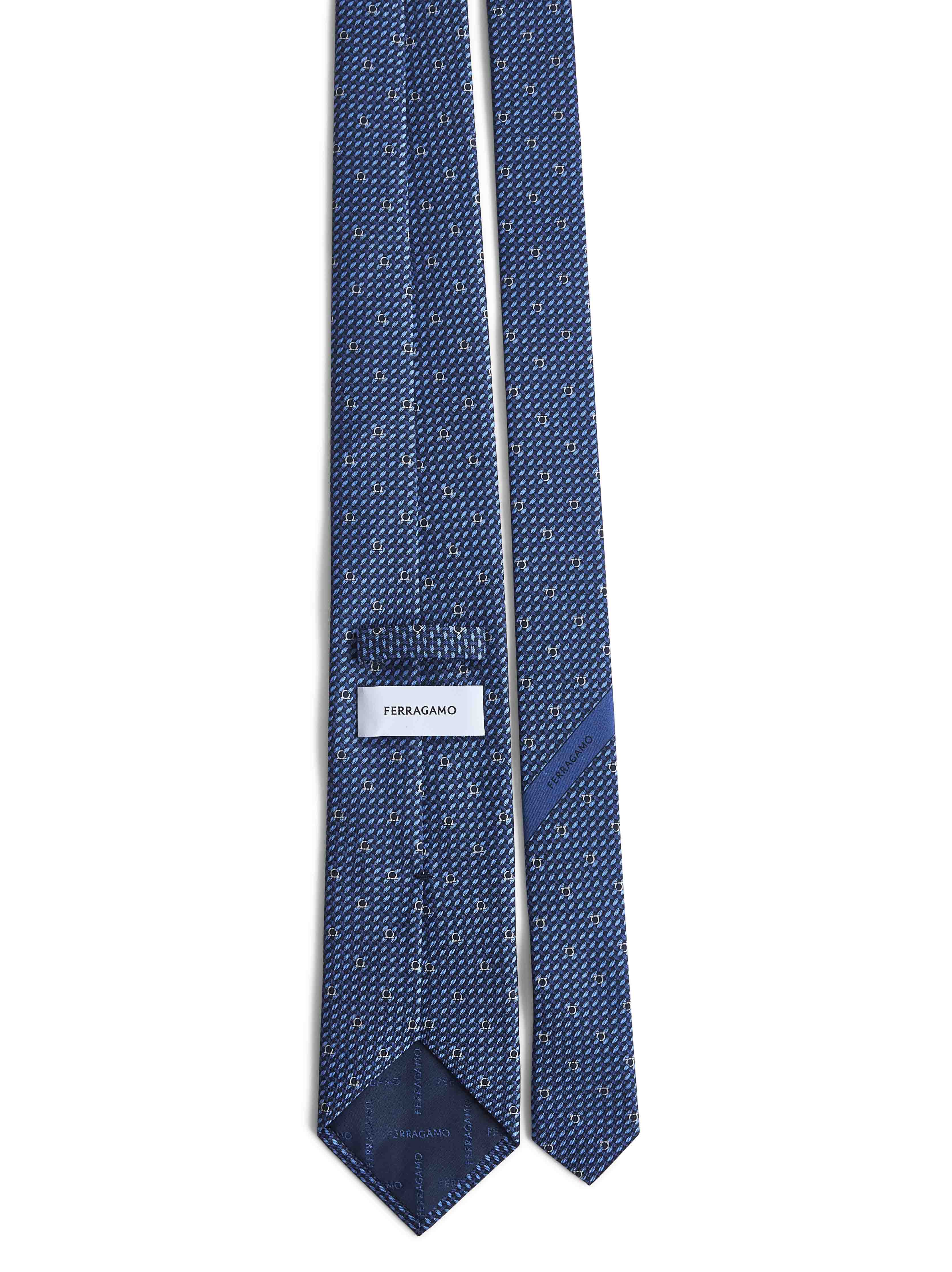 Gravata Ferragamo Masculina Azul com Estampa Gancini em Seda