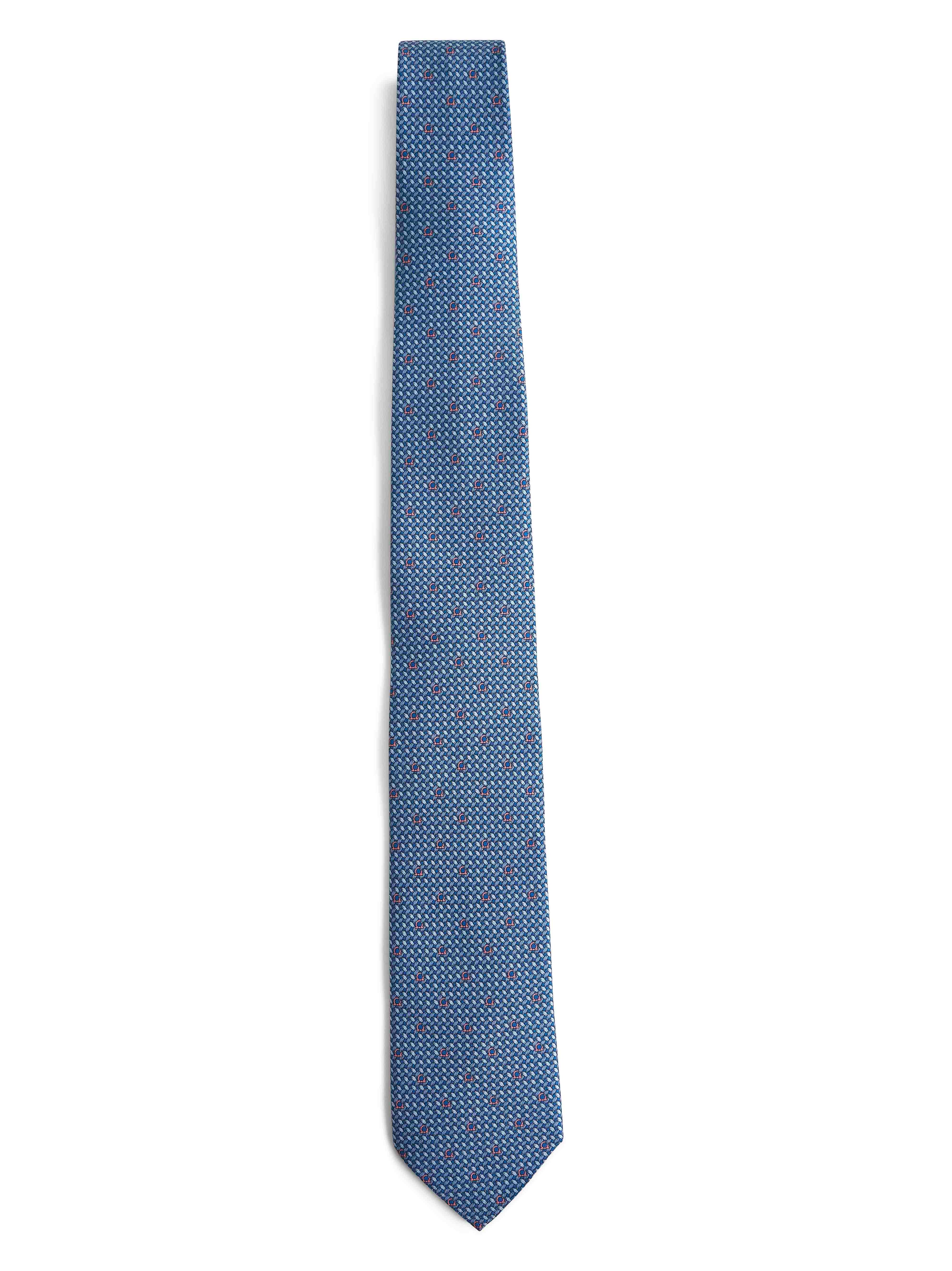 Ferragamo Men Light Blue Gancini Print Silk Tie