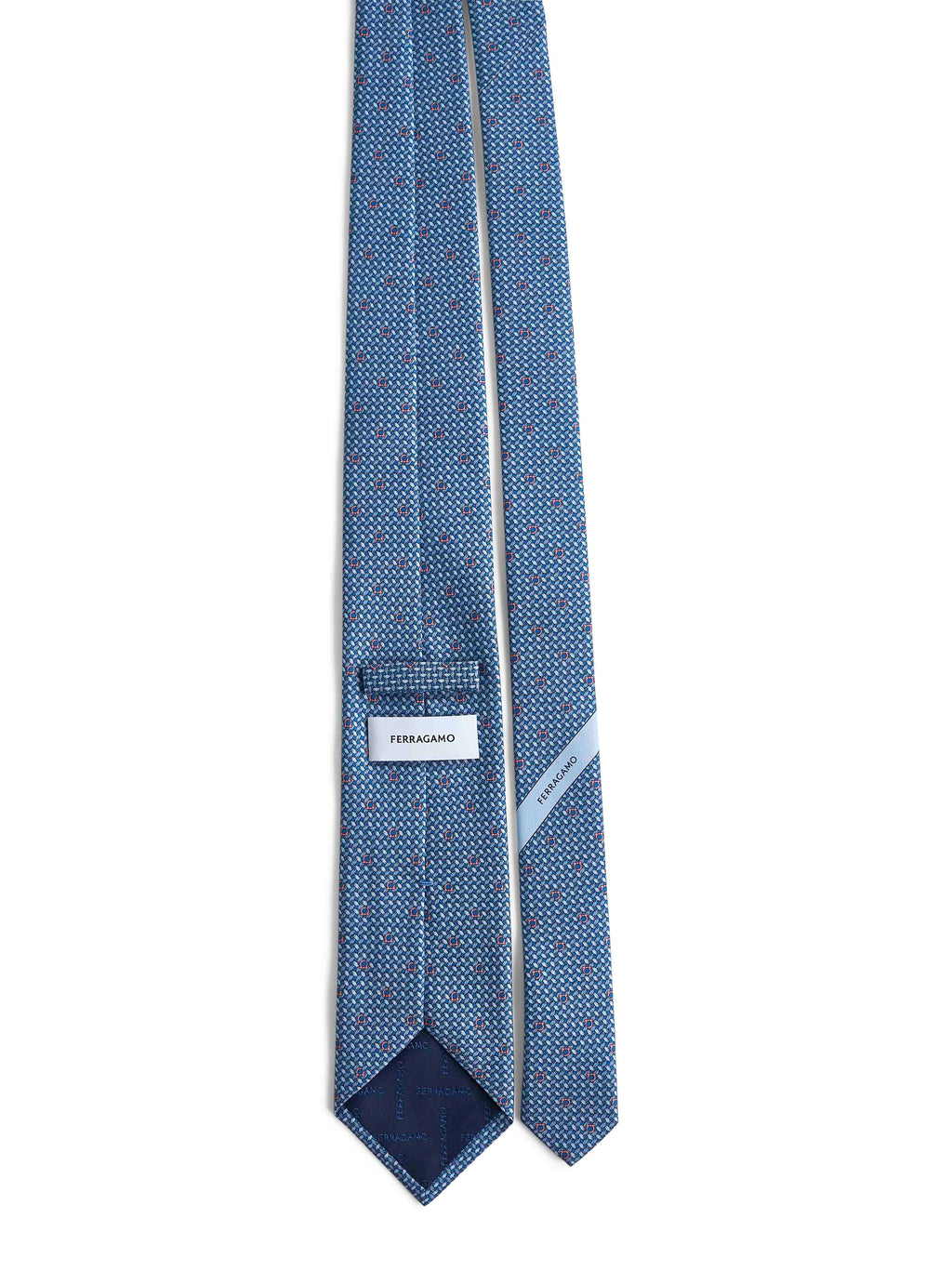 Ferragamo Men Light Blue Gancini Print Silk Tie