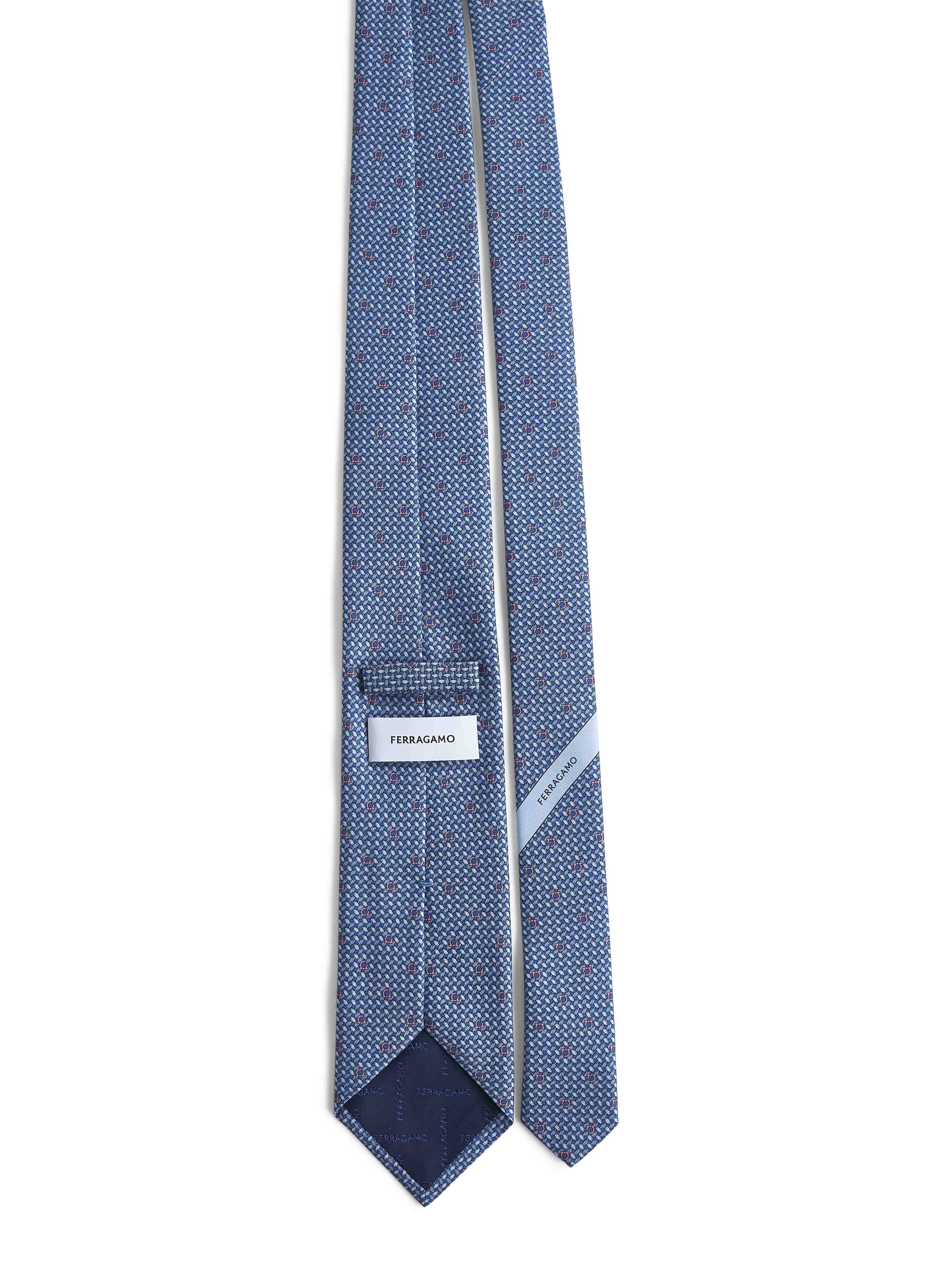 Ferragamo Men Light Blue Gancini Print Silk Tie