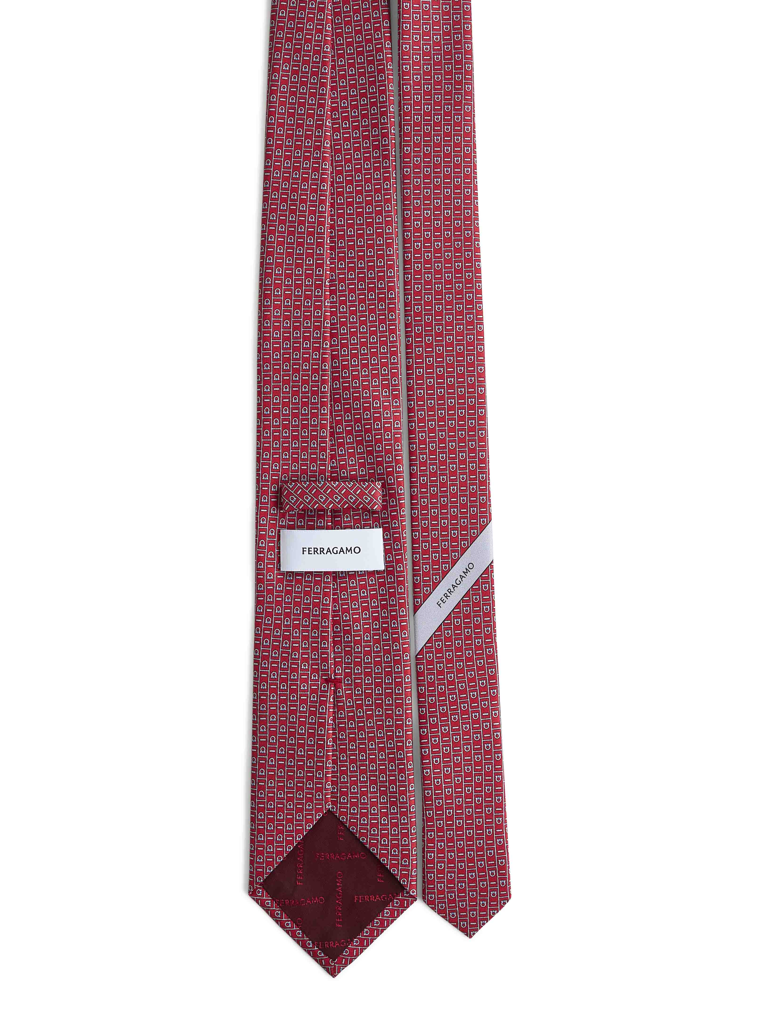 Gravata Ferragamo Masculina Vermelha de Seda com Estampa Monograma Ferragamo