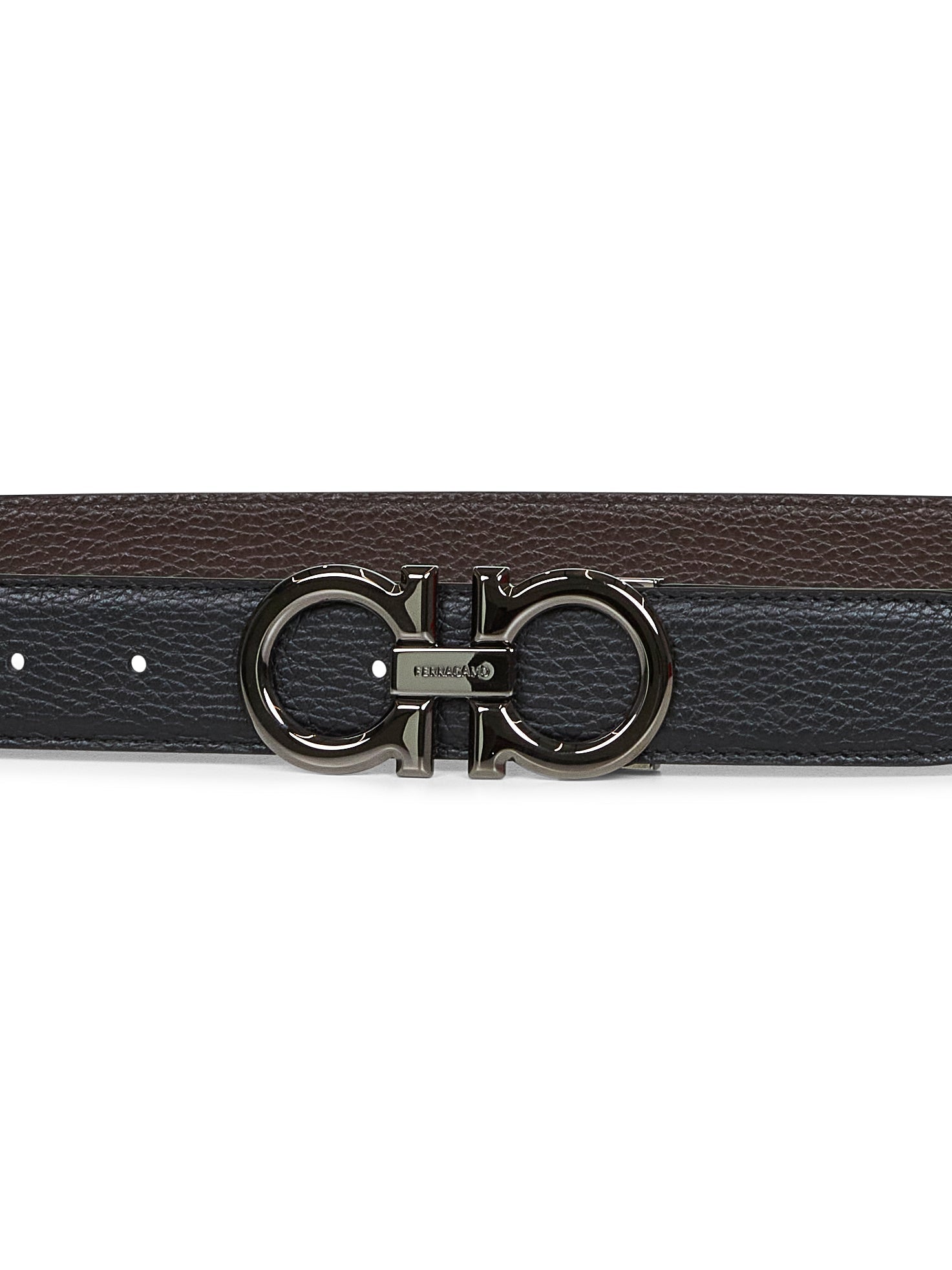 Cinto Ferragamo Gancini reversível em couro preto para homem