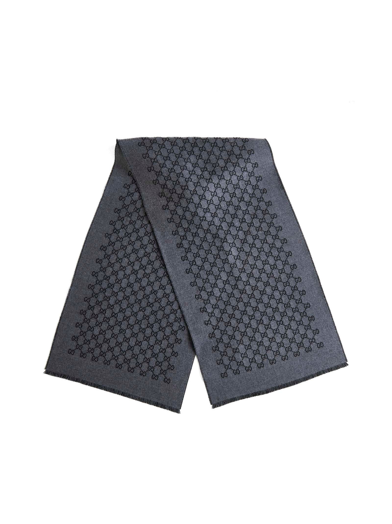 Gucci Men Gg Jacquard Wool Scarf