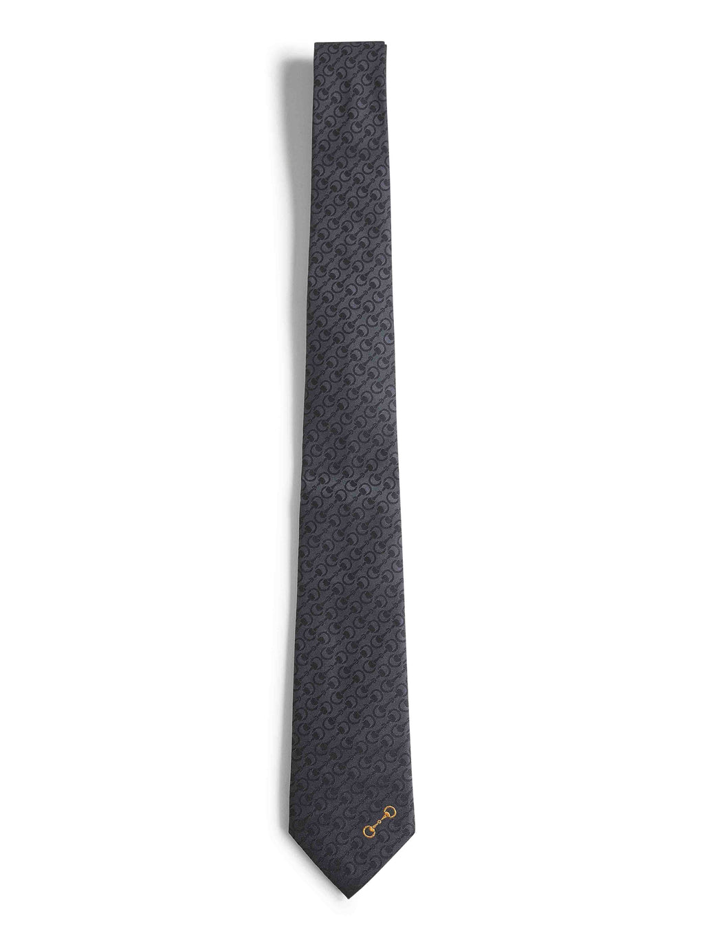 Gucci Men Black Horsebit Silk Jacquard Tie