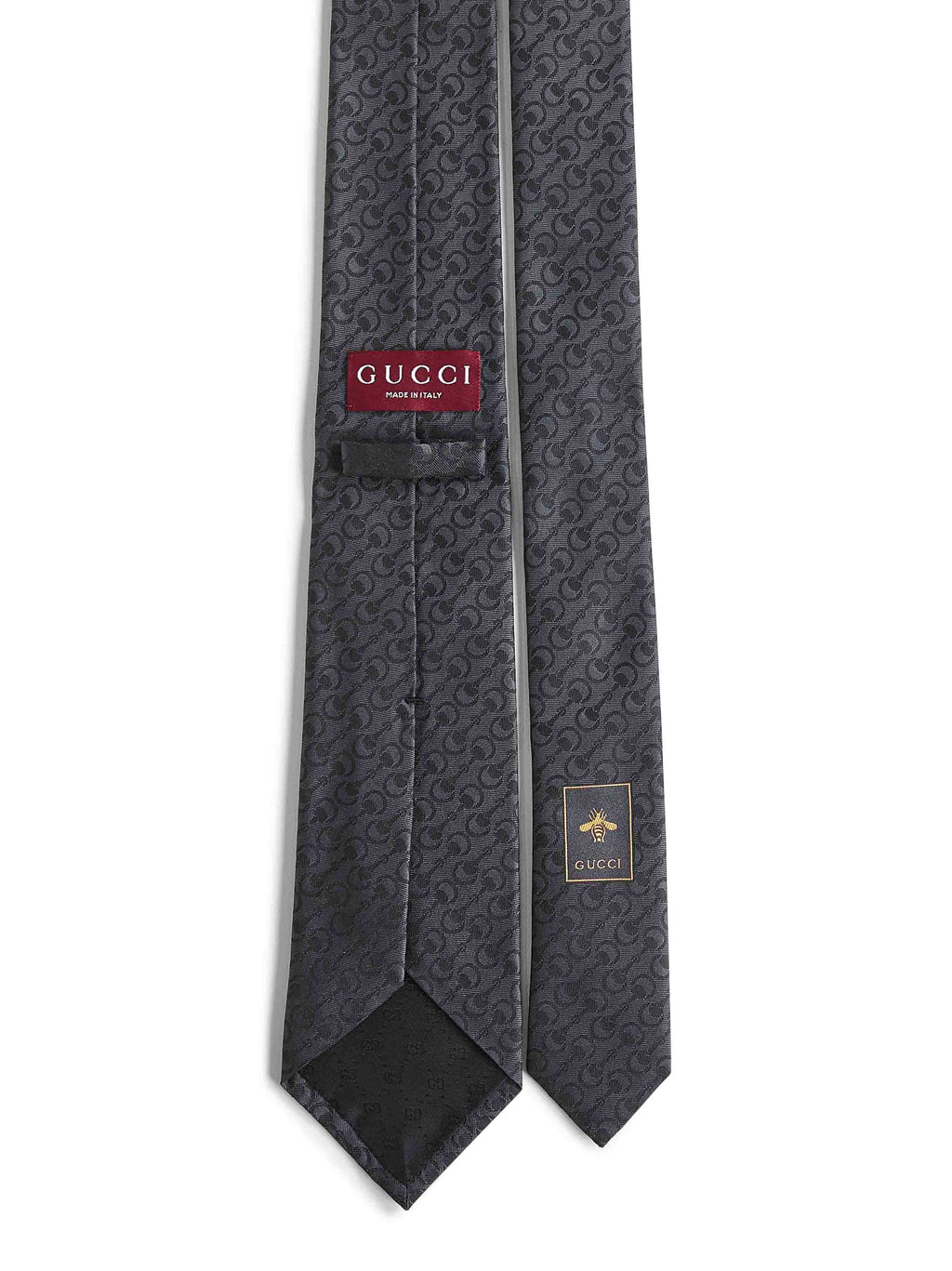 Gucci Men Black Horsebit Silk Jacquard Tie