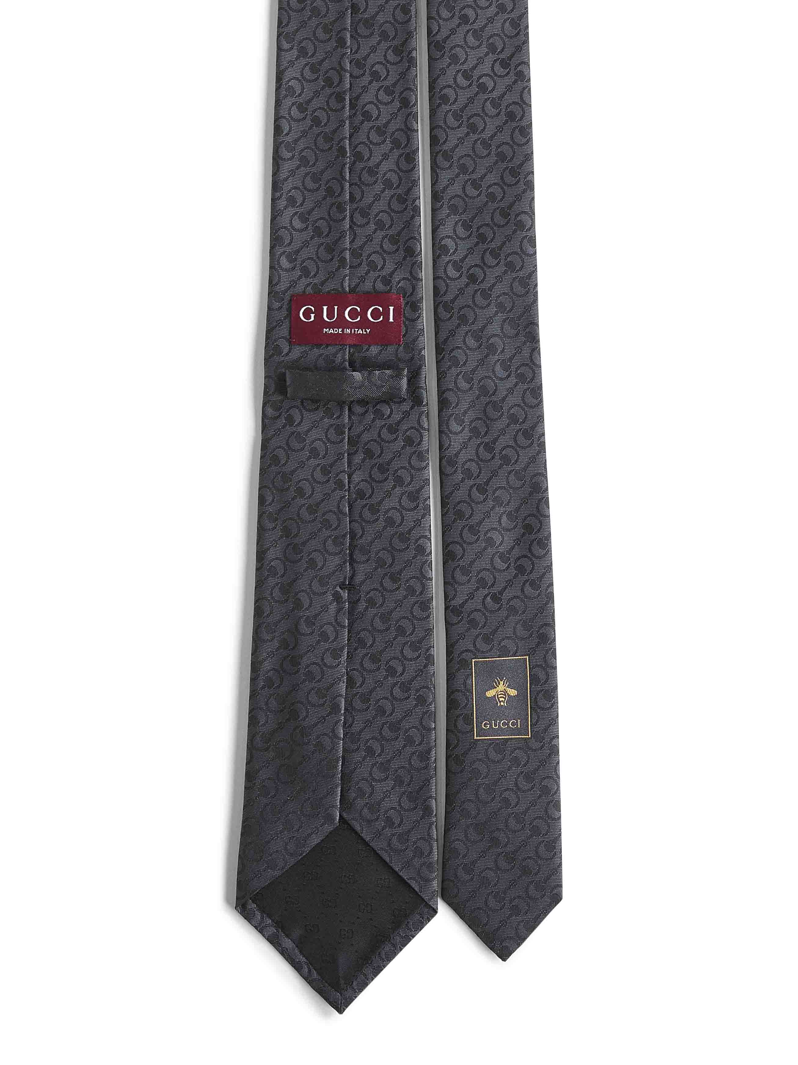 Gucci Men Black Horsebit Silk Jacquard Tie
